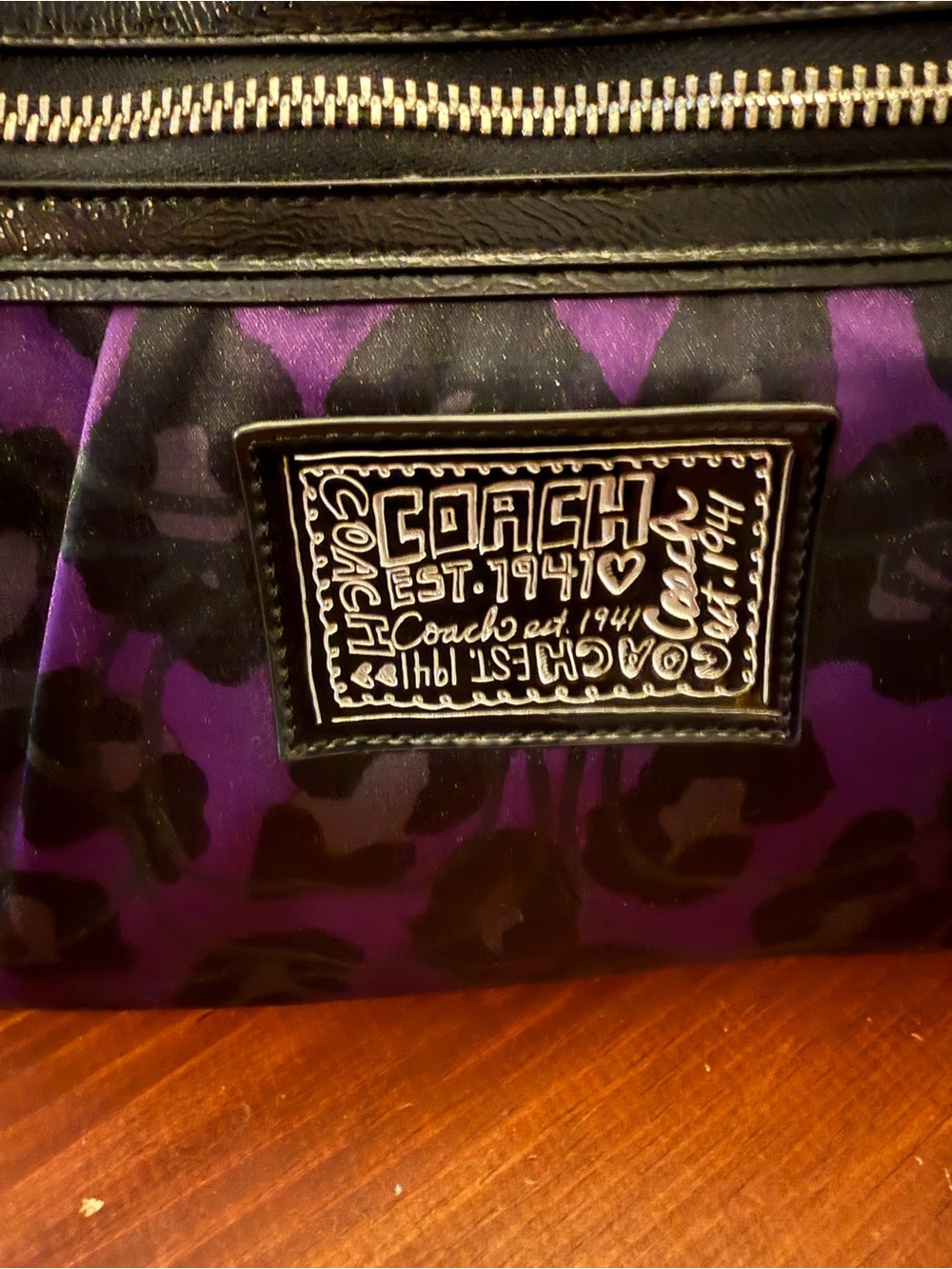 Coach Poppy F20048 Purple Black Ocelot Leopard Tote Y2K Rare - Picture 5 of 14